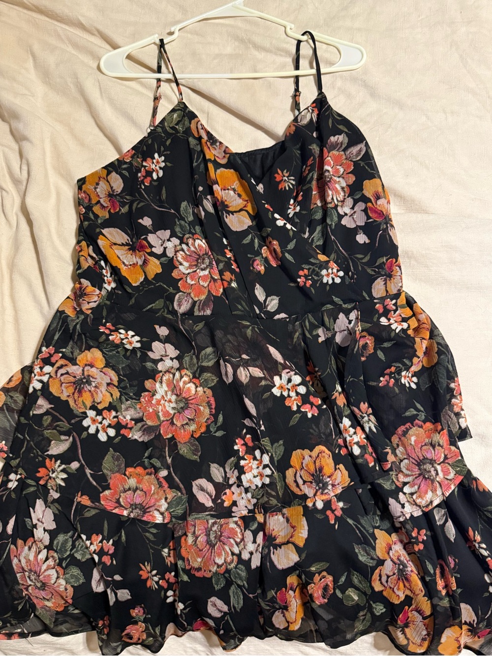 Maurices Black Floral Tiered Spaghetti-Strap Mini Dress